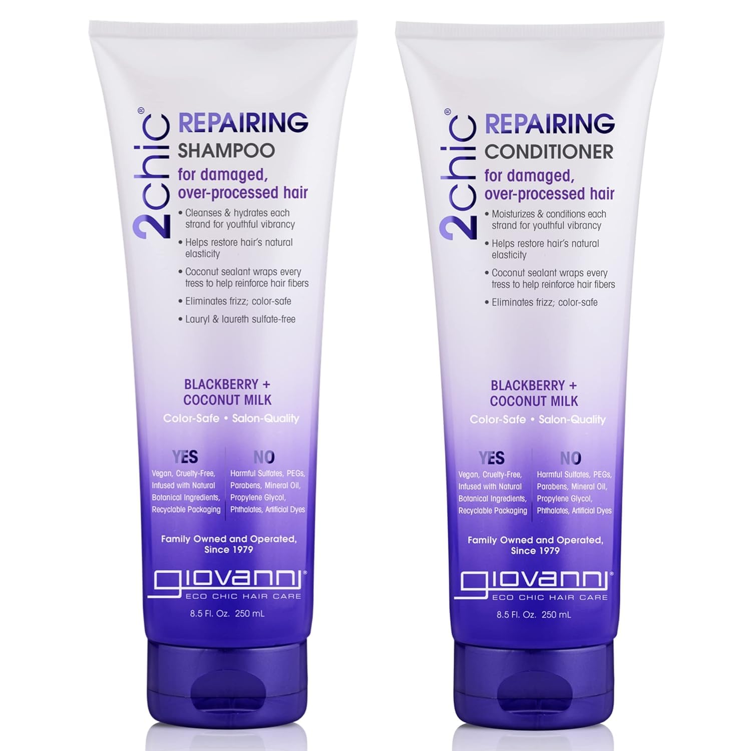 Giovanni 2chic Repairing shampoo bottle nourishes dry, damaged hair.