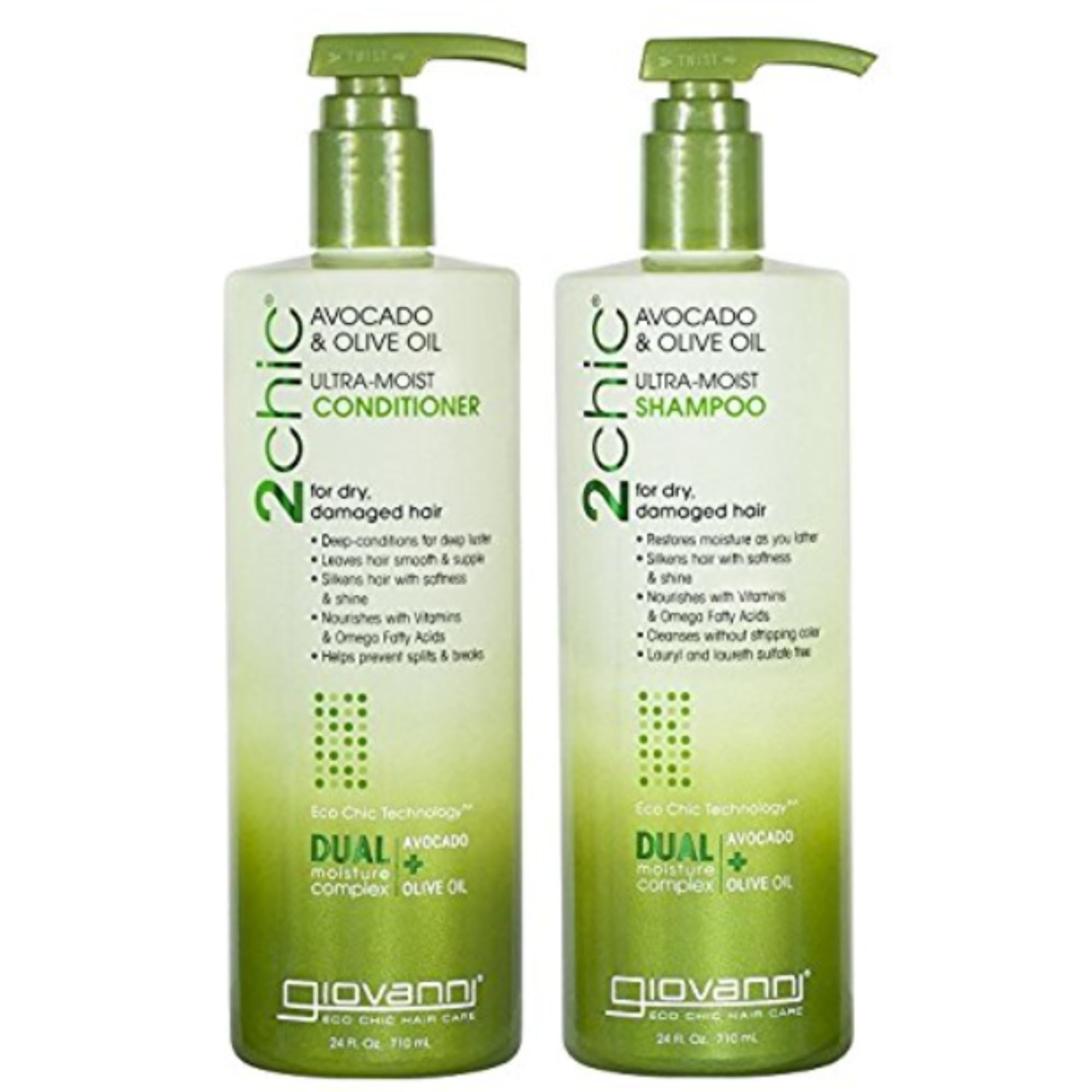 Giovanni 2Chic Ultra-Moist shampoo bottle with avocado and olive oil for everyday cleansing.