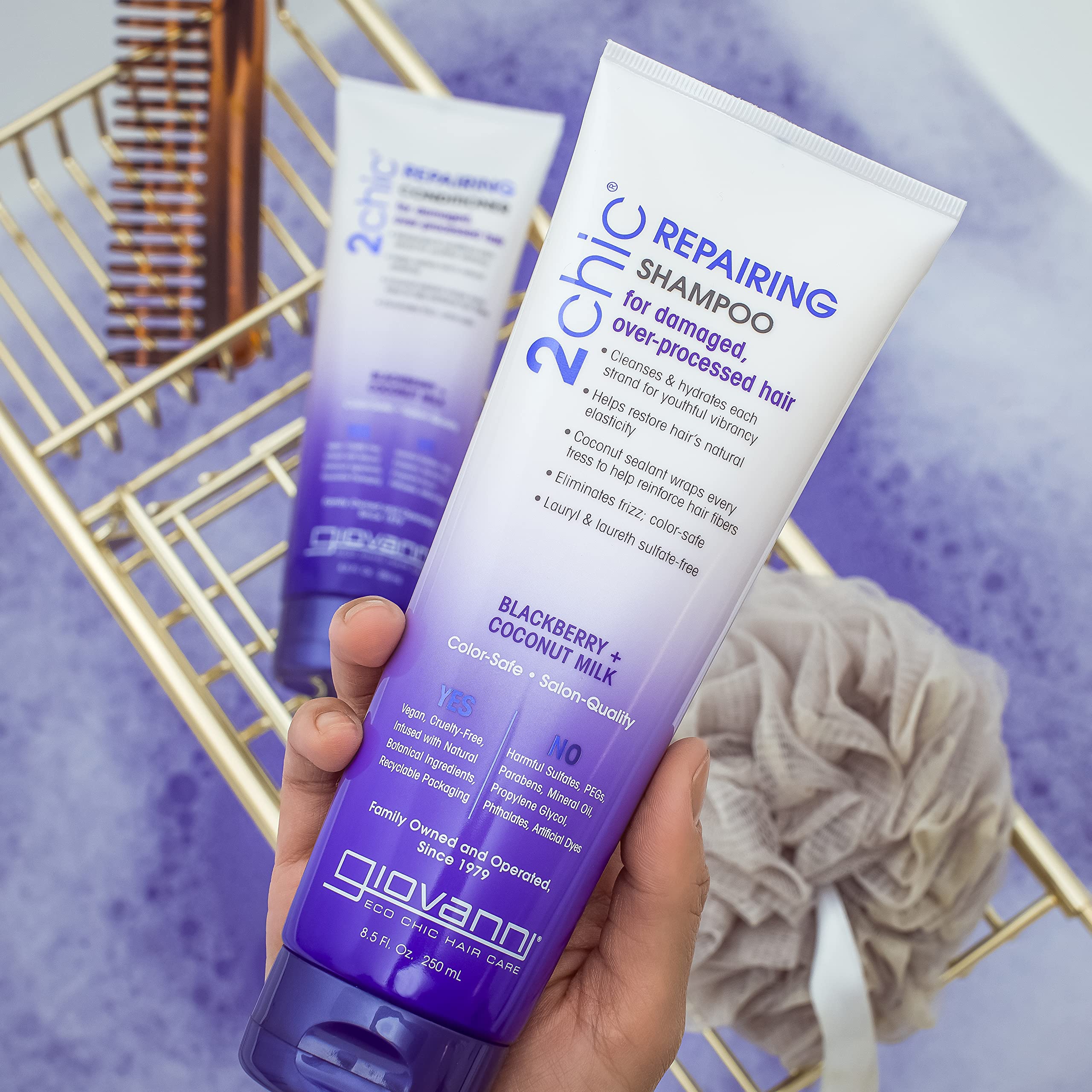 GIOVANNI 2chic Ultra-Repairing Conditioner texture close-up for detangling.