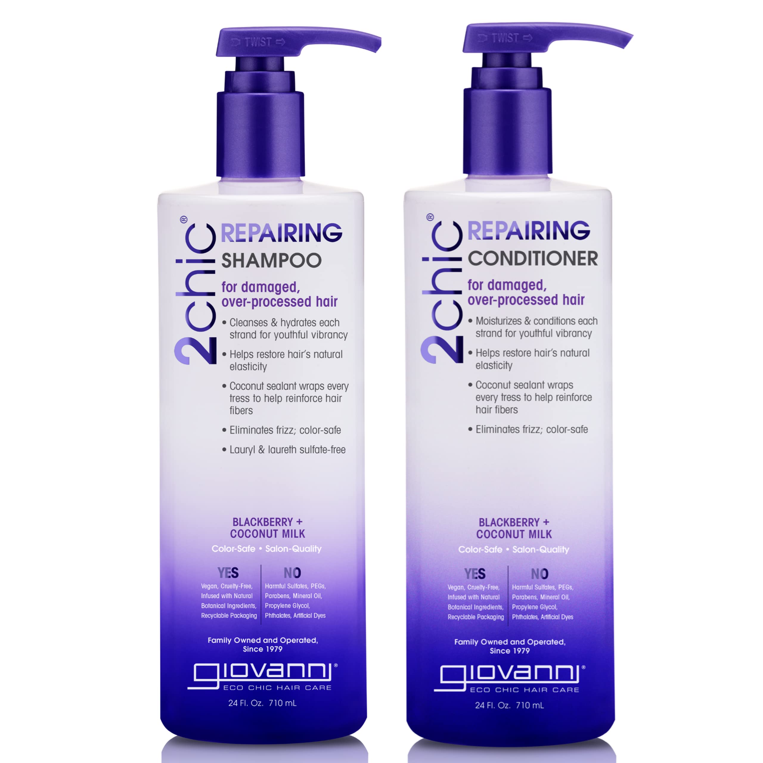GIOVANNI 2chic Ultra-Repairing Shampoo bottle pour nourishes dry, damaged hair.