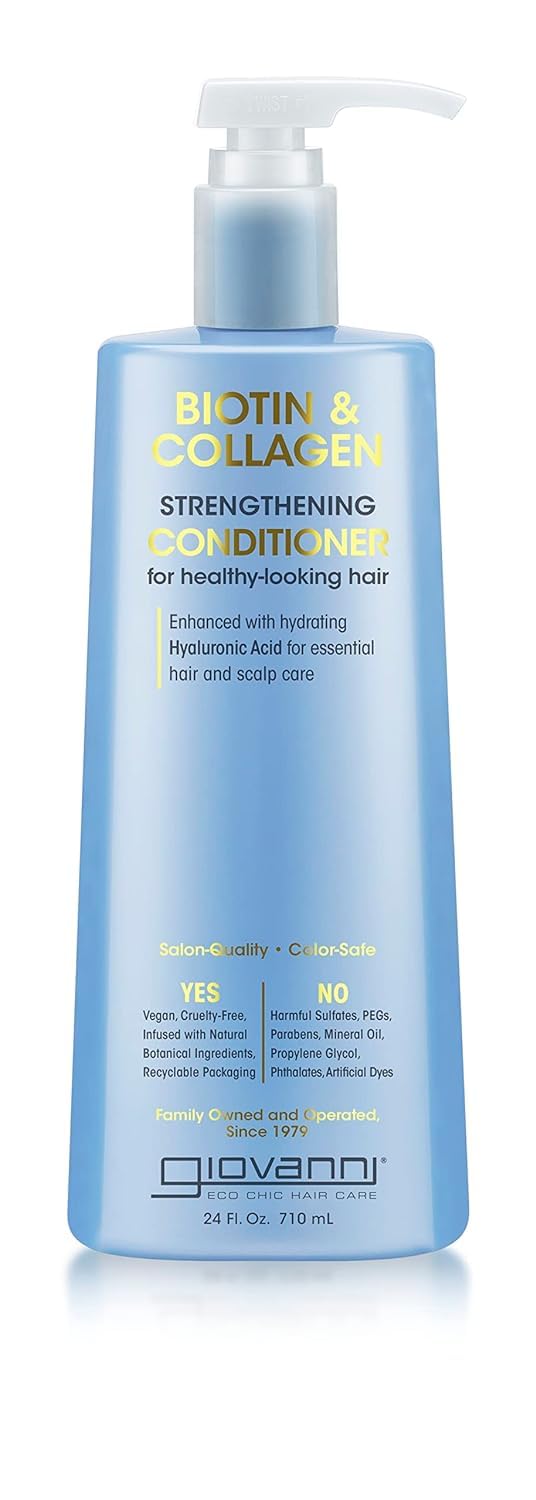 GIOVANNI Biotin & Collagen Conditioner bottle front, color-safe formula for stronger, smoother hair.