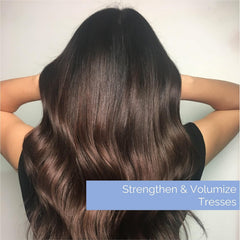 GIOVANNI Biotin & Collagen Conditioner hair texture close-up, emphasis on thickening and smoothing.