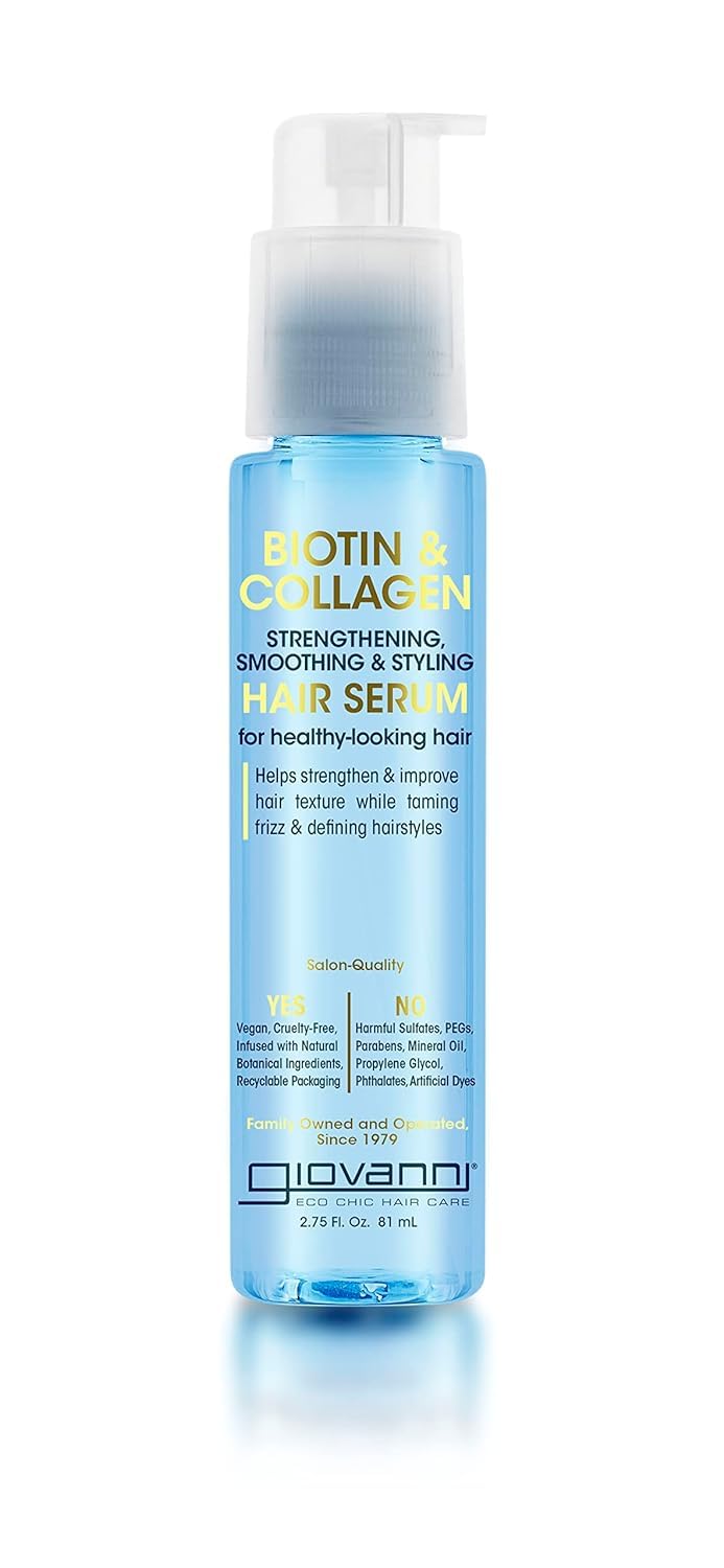 Giovanni Biotin & Collagen Hair Serum bottle for frizz control and shine