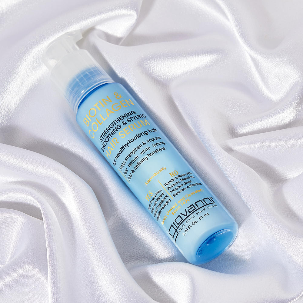 Giovanni Biotin & Collagen Hair Serum close-up texture on silky strands