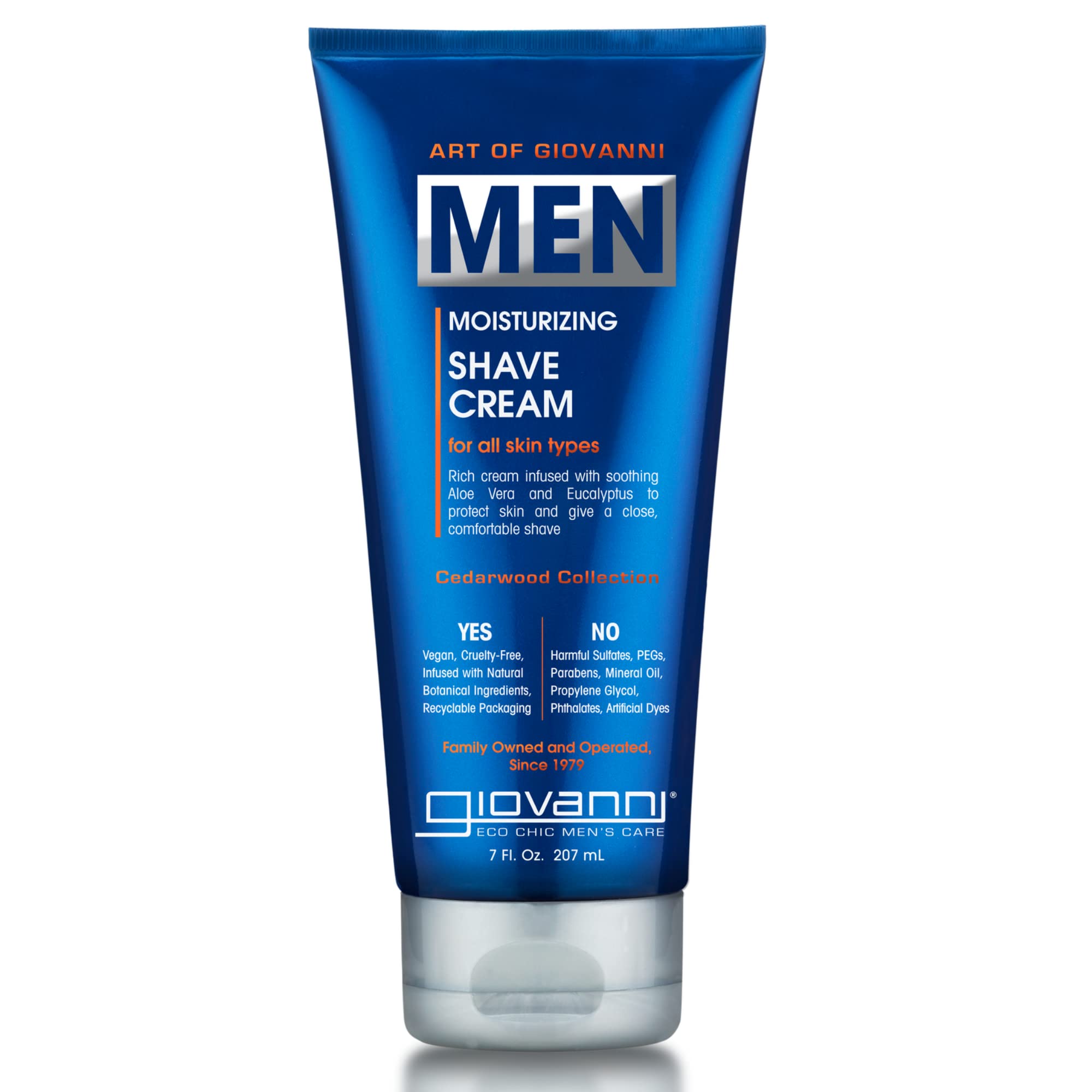 Giovanni Cream Shave Cedarwood bottle highlights rich aroma for a smooth daily shave.
