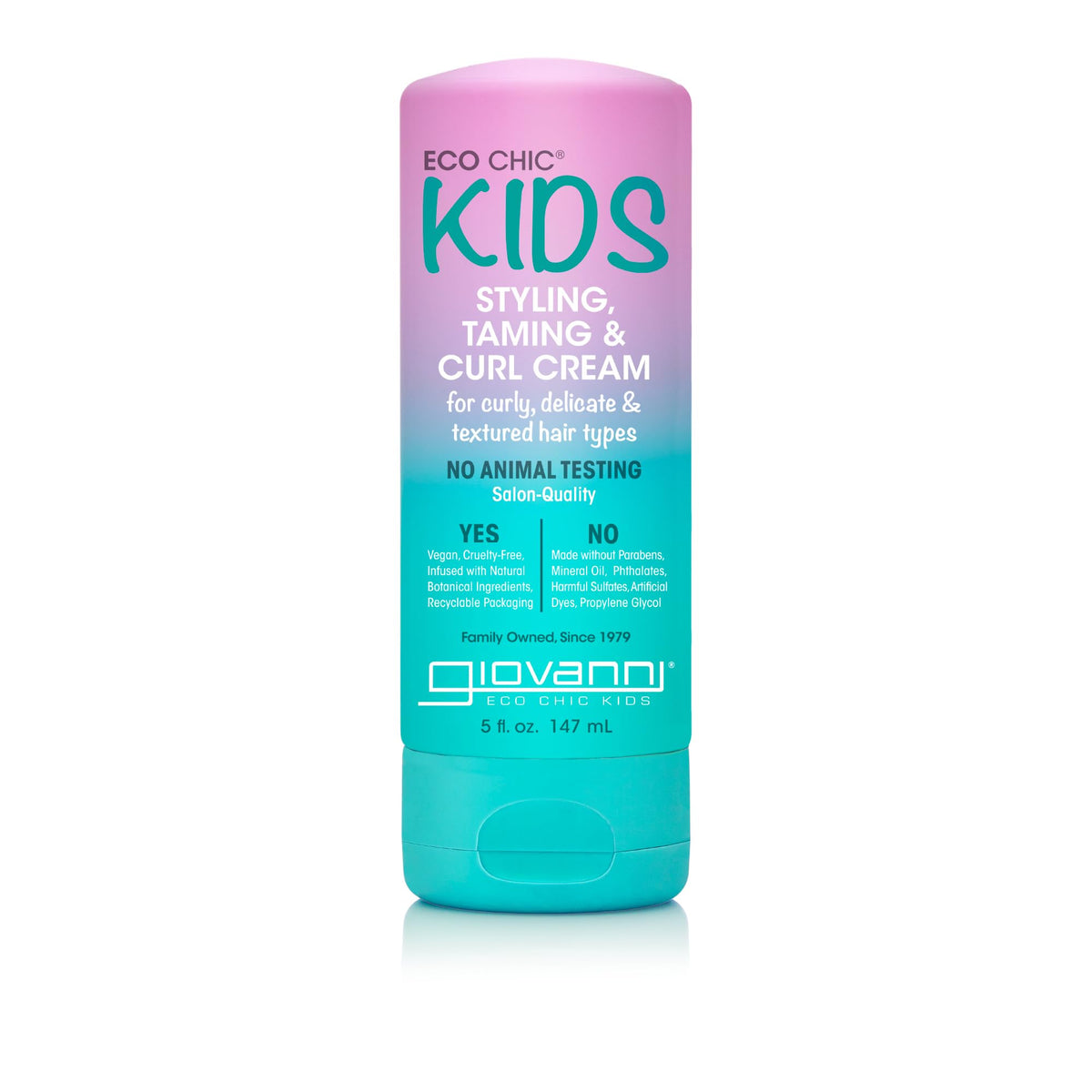 Giovanni Eco Chic Kids Curl Cream bottle demonstrates lightweight hold for smooth curls
