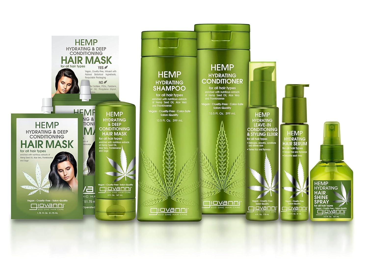 Hands applying GIOVANNI Hemp Hydrating Hair Serum to hair mid-lengths and ends