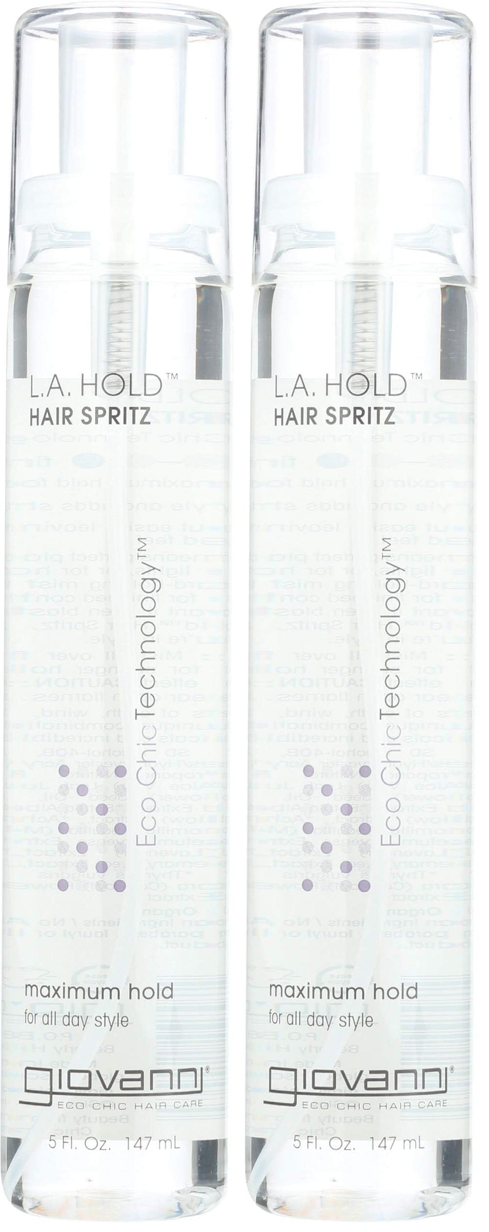 Giovanni L.A. Hold Hair Spritz bottle showing non-aerosol pump for precise finish and hold