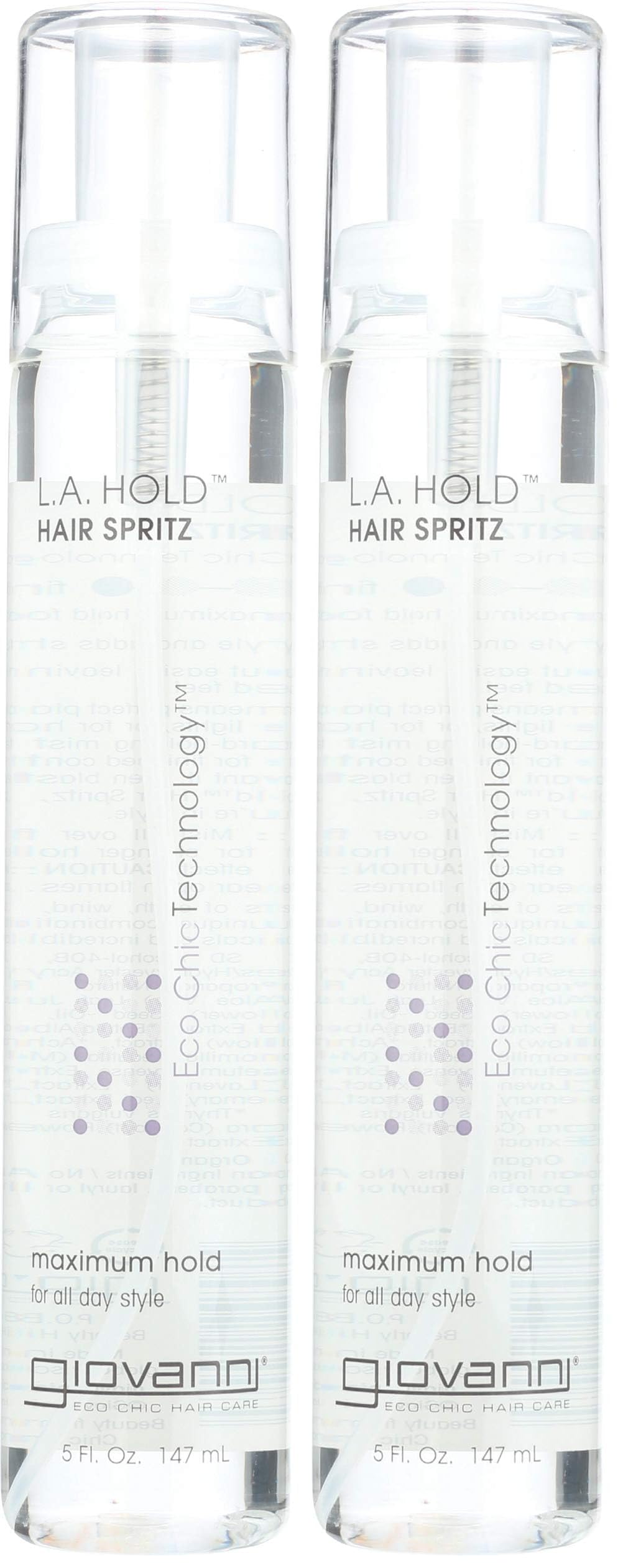 Giovanni L.A. Hold Hair Spritz bottle showing non-aerosol pump for precise finish and hold