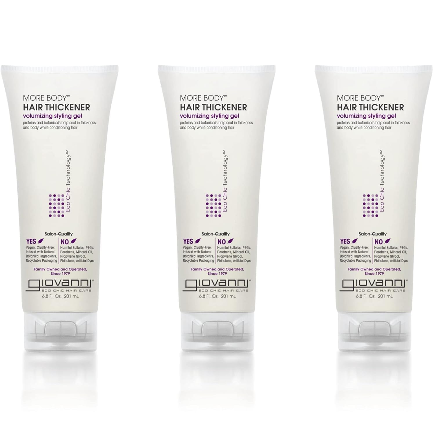 GIOVANNI More Body Hair Thickener bottle pour adds glossy volume.