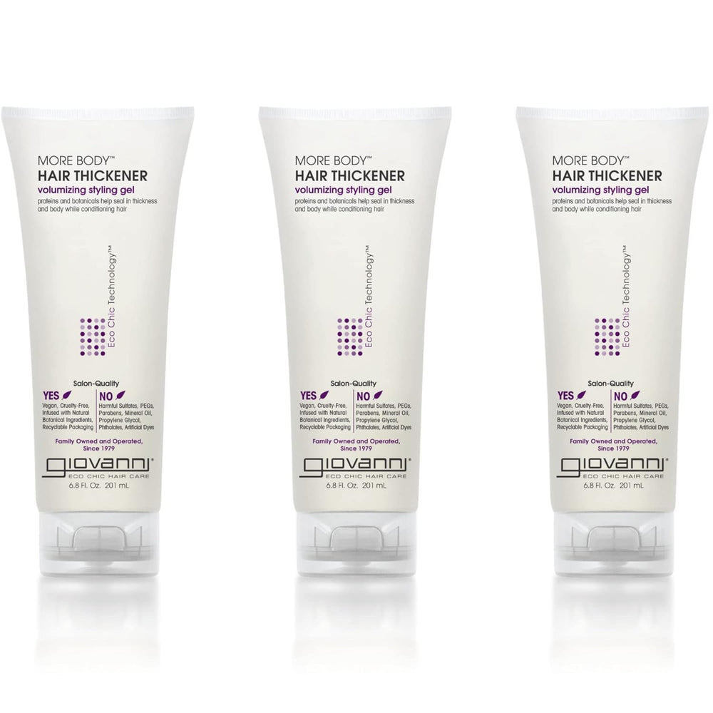 GIOVANNI More Body Hair Thickener bottle pour adds glossy volume.