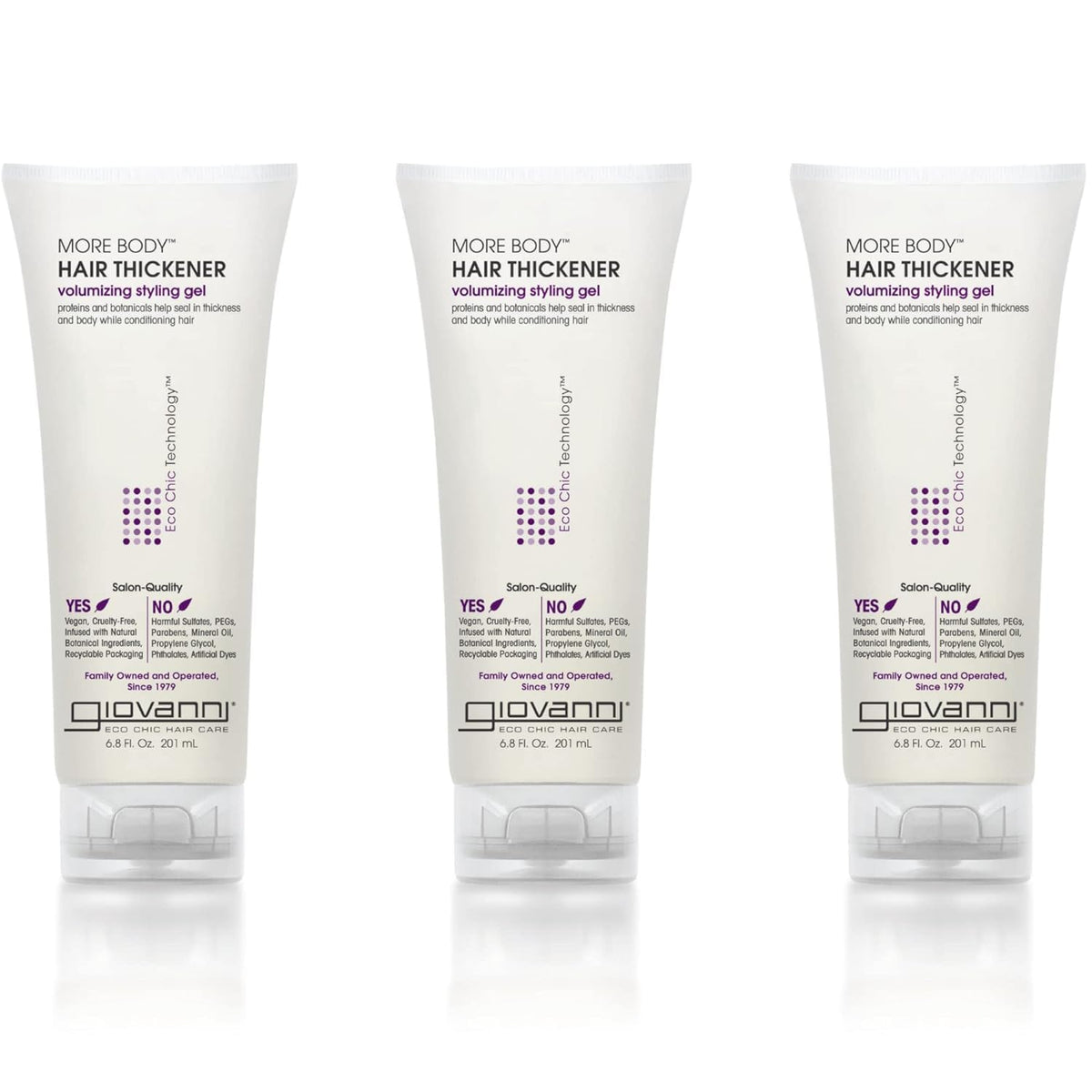 GIOVANNI More Body Hair Thickener bottle pour adds glossy volume.