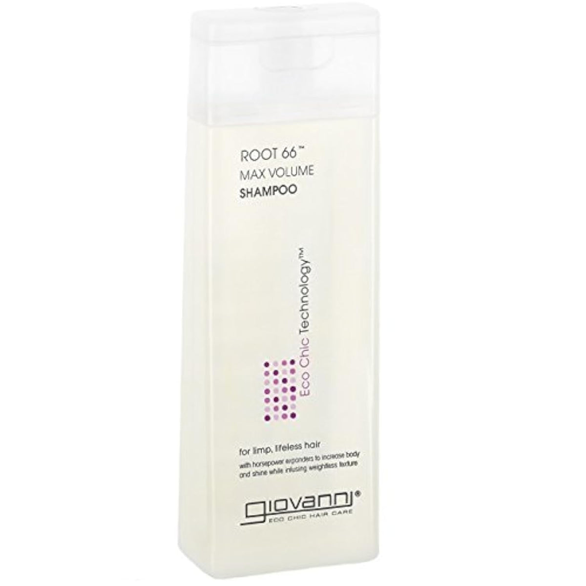Giovanni Root 66 Max Volume shampoo bottle offers lift and body.