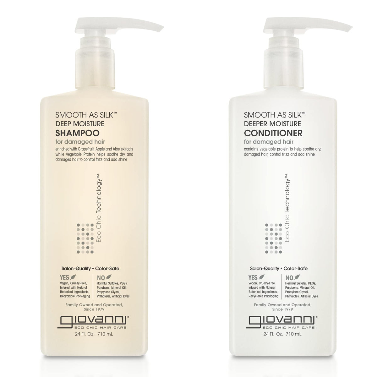 Giovanni Smooth as Silk shampoo bottle showing color-safe, sulfate-free moisture.