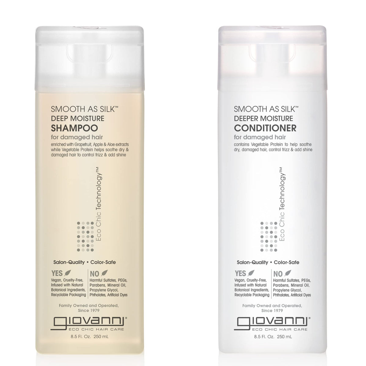 GIOVANNI Smooth as Silk Deeper Moisture Shampoo bottle, frizz control.