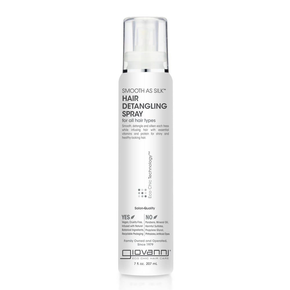 GIOVANNI Smooth As Silk detangling spray bottle for easy combing and shiny hair.