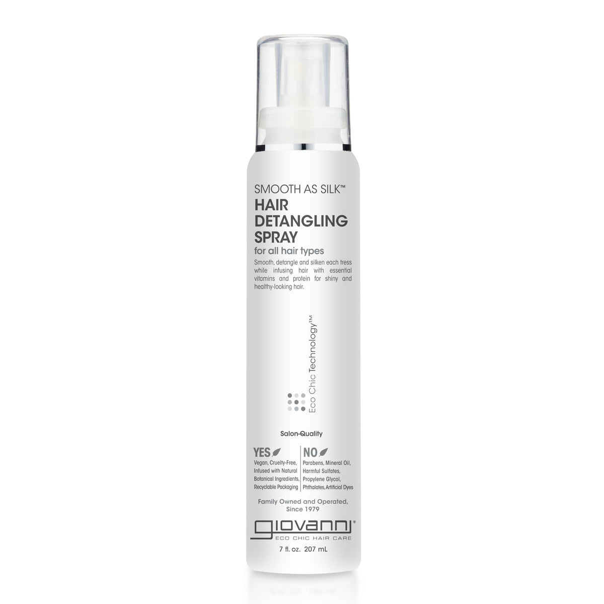 GIOVANNI Smooth As Silk detangling spray bottle for easy combing and shiny hair.