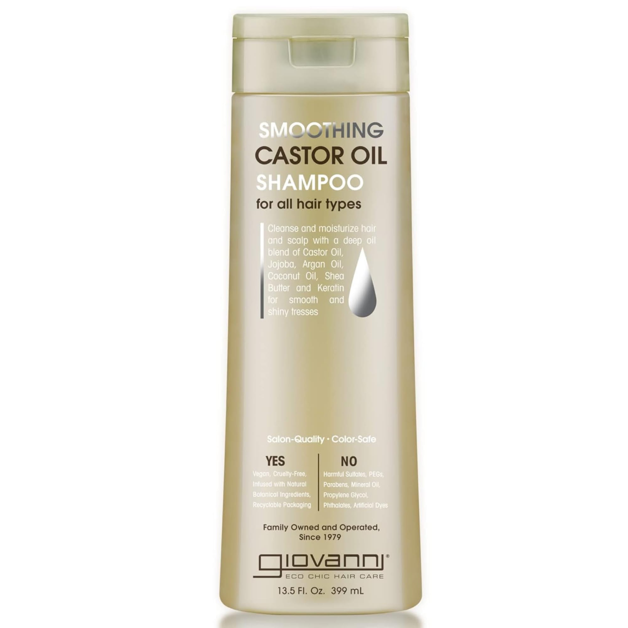 GIOVANNI Smoothing Castor Oil Shampoo bottle ready for daily use.