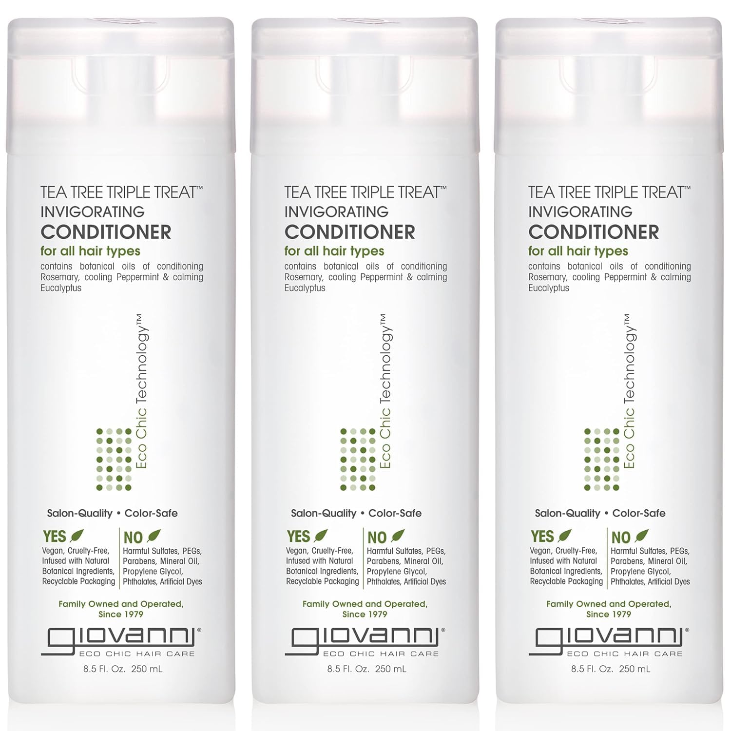 GIOVANNI Tea Tree Triple Treat conditioner bottle pour for easy application and refreshing feel
