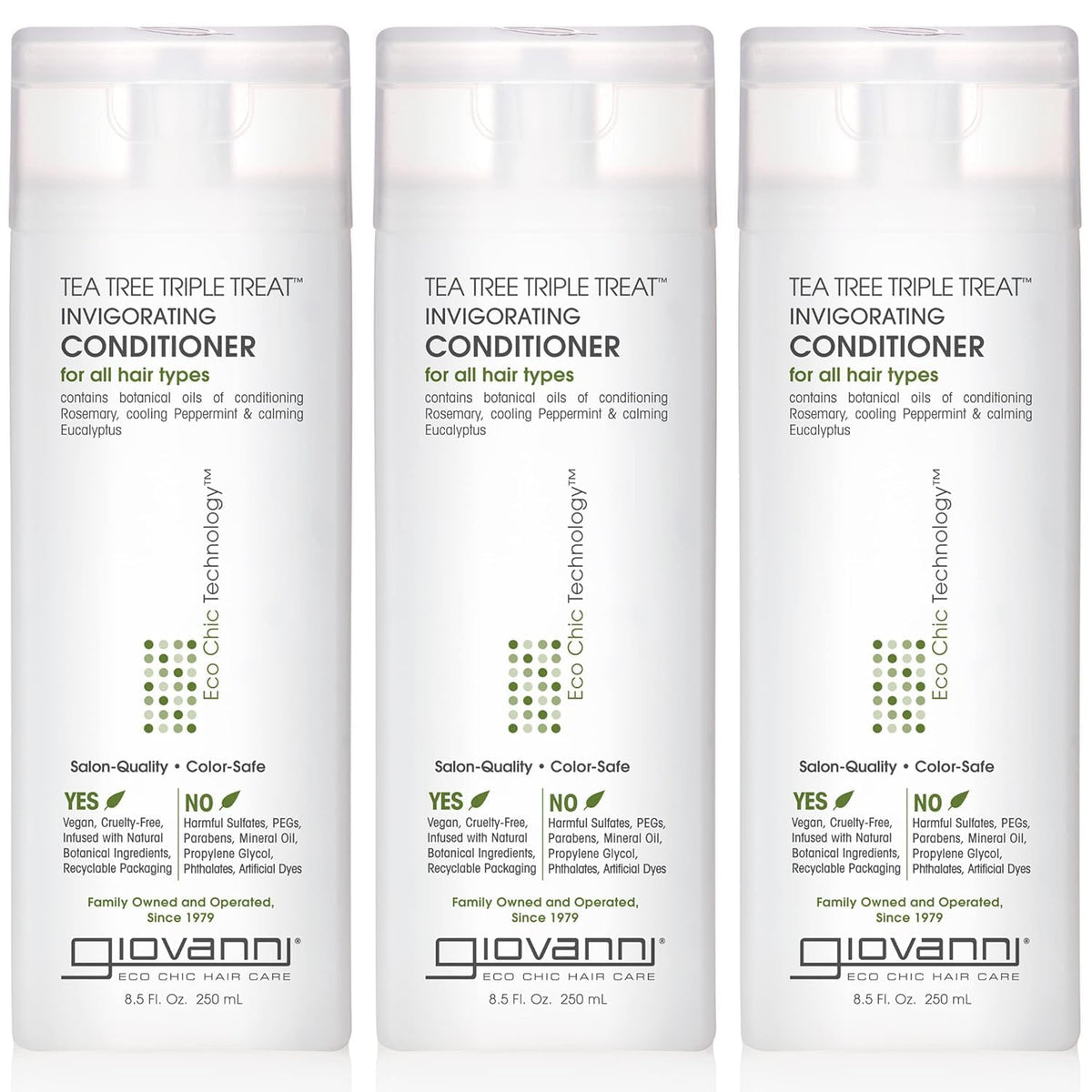 GIOVANNI Tea Tree Triple Treat conditioner bottle pour for easy application and refreshing feel