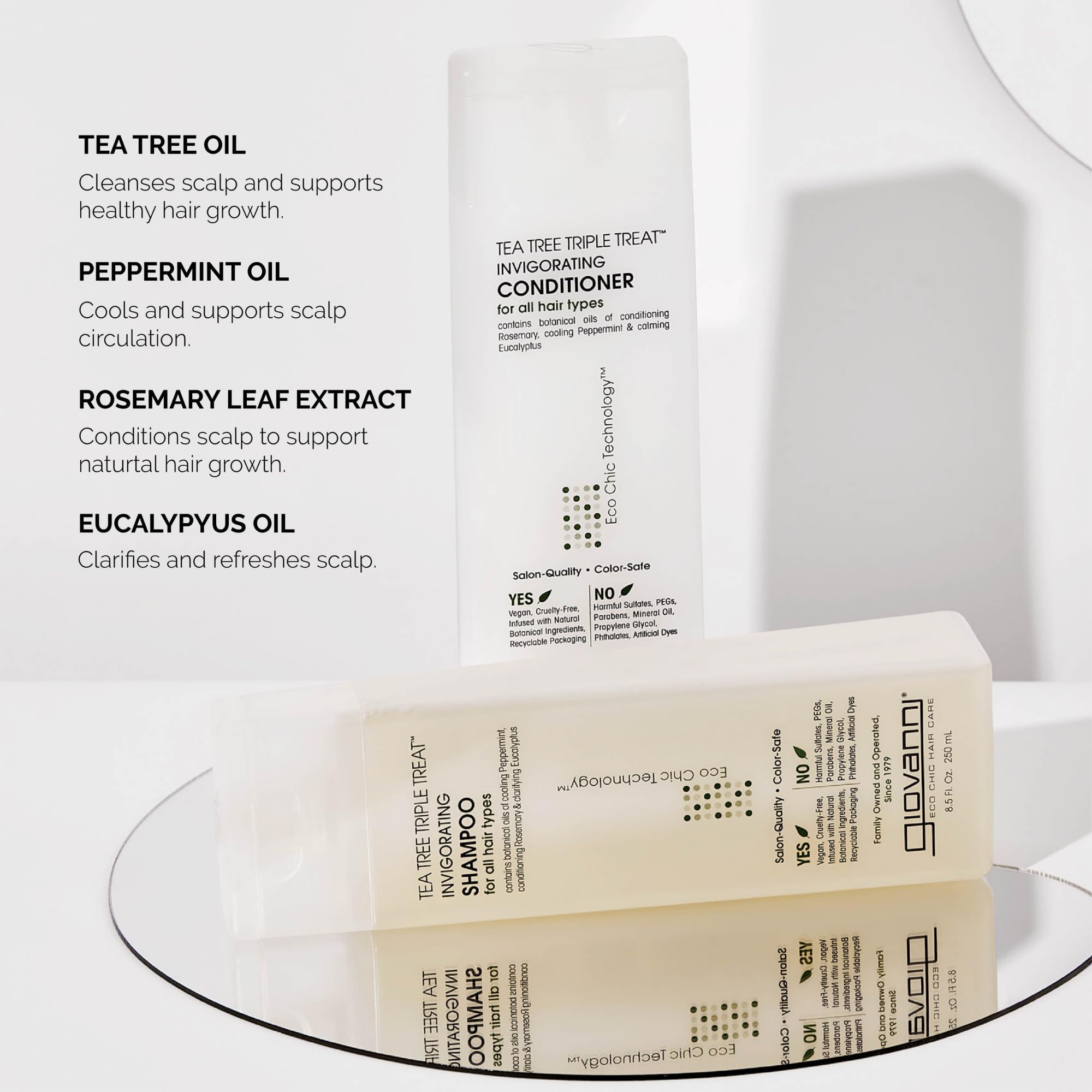 GIOVANNI Tea Tree Triple Treat shampoo lather close-up showing cleansing action.