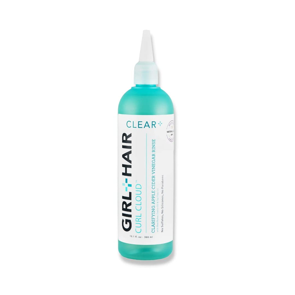 GIRL+HAIR G+H CLEAR Apple Cider Vinegar Rinse bottle on shelf for scalp refresh.