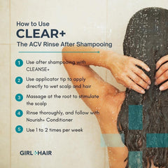 GIRL+HAIR CLEAR ACV Rinse acts as a natural detangler after cleansing.