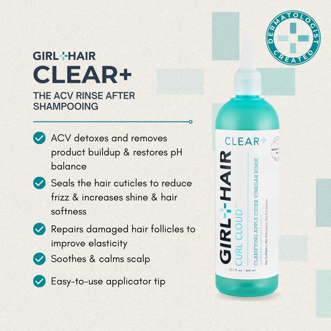 GIRL+HAIR G+H CLEAR ACV Rinse being poured for clarifying cleanse.