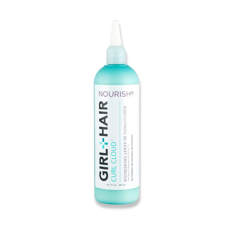 GIRL+HAIR G+H NOURISH+ bottle pour demonstrates rich moisture for detangling