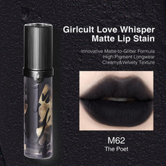 GIRLCULT Matte Lip Stain highlights sparkle depth for dimensional matte lips.