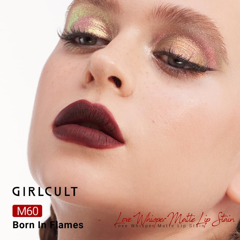 GIRLCULT Matte Lip Stain swatches reveal depth with subtle sparkle and matte base.