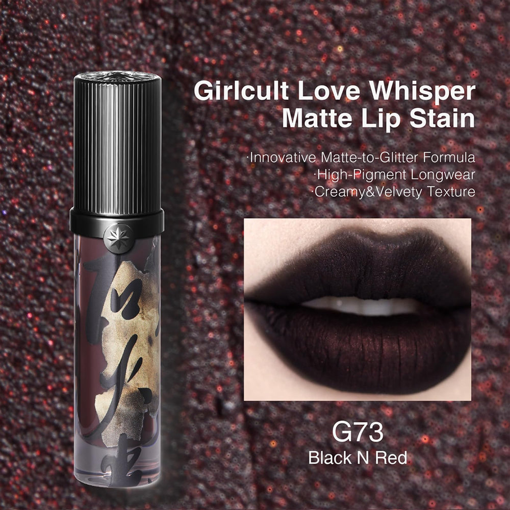 GIRLCULT lip stain swatches reveal sparkle depth and matte texture.
