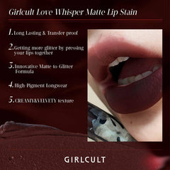 GIRLCULT Matte Lip Stain velvet-finish close-up shows soft, blurring texture.