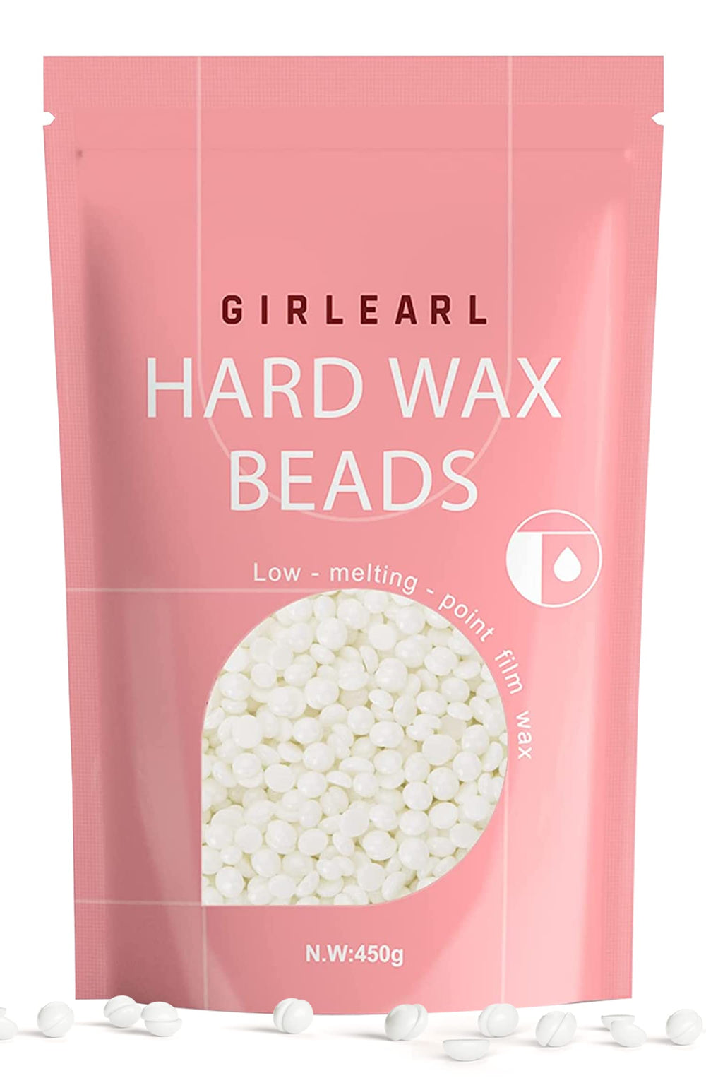 GIRLEARLE 1lb white hard wax beads packaging closeup highlighting unscented formula for sensitive skin.