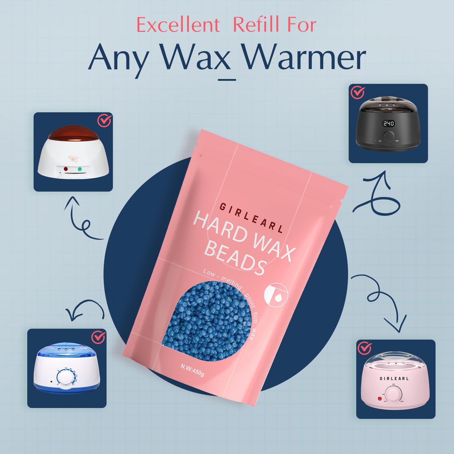GIRLEARLE wax beads address coarse hair with chamomile calm for sensitive skin.