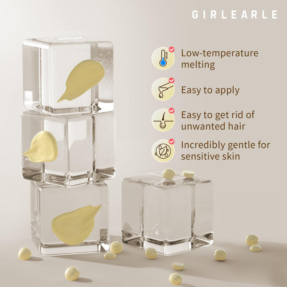 GIRLEARLE cream-hard wax close-up shows creamy texture for sensitive skin.