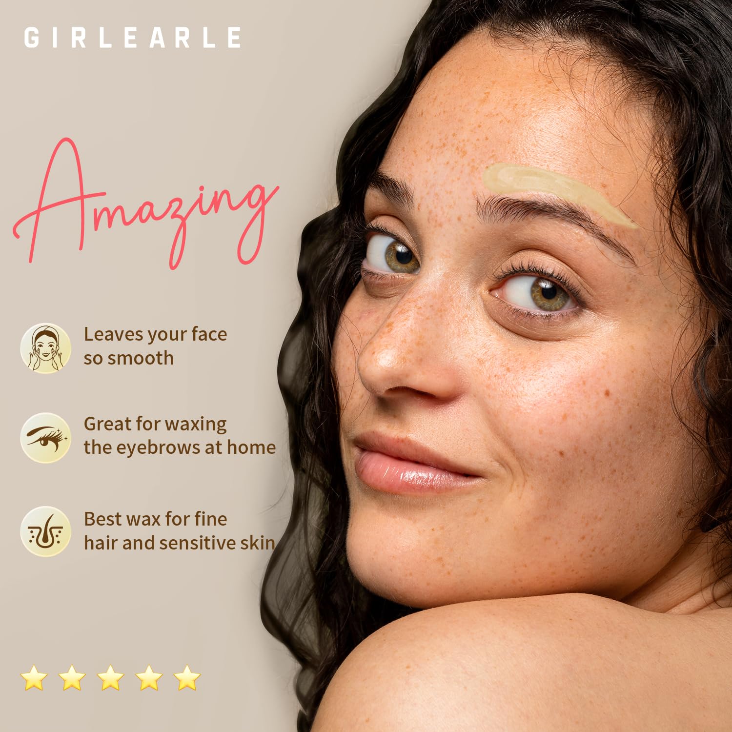 GIRLEARLE wax beads used on eyebrows and facial hair with precision.