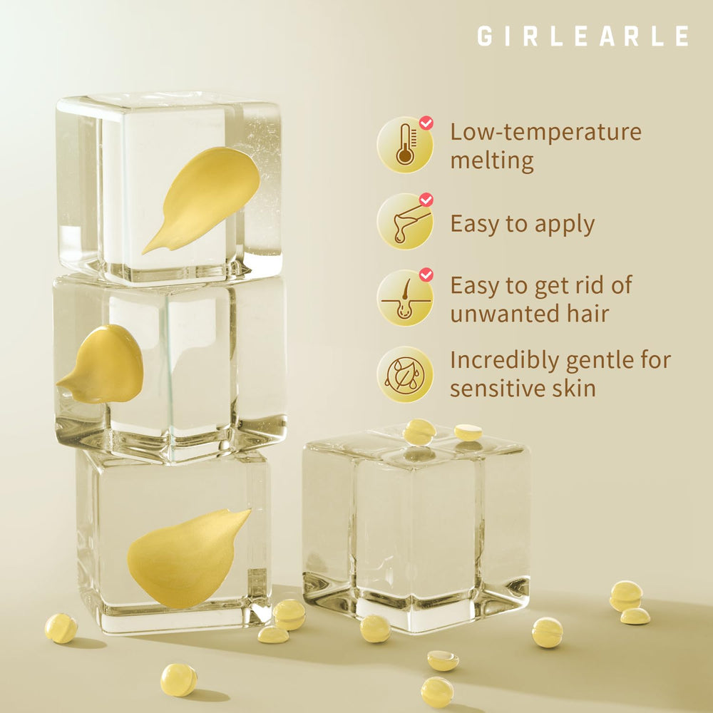 GIRLEARLE wax beads applied on skin for gentle, effective removal.
