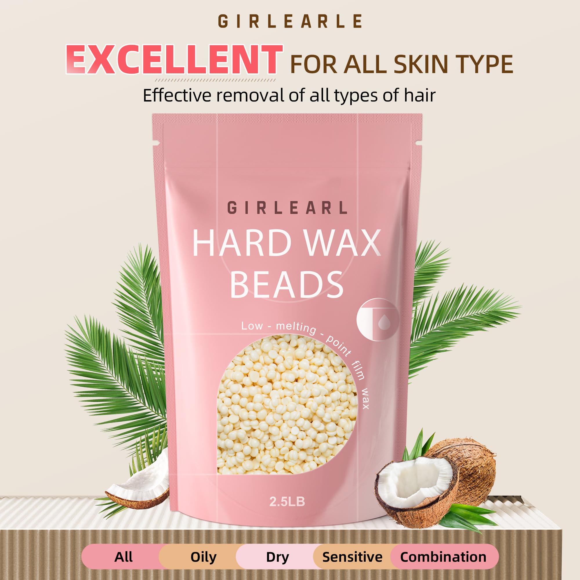 GIRLEARLE vegan, hypoallergenic wax beads for sensitive skin.