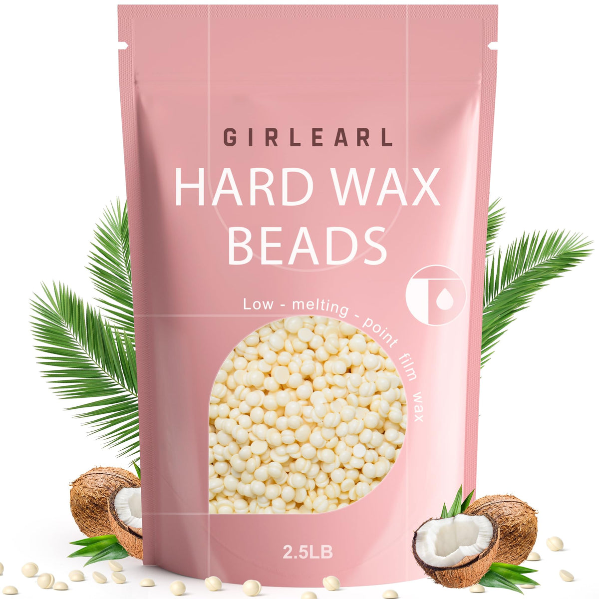 GIRLEARLE 2.5lb wax beads in bag for convenient home waxing.