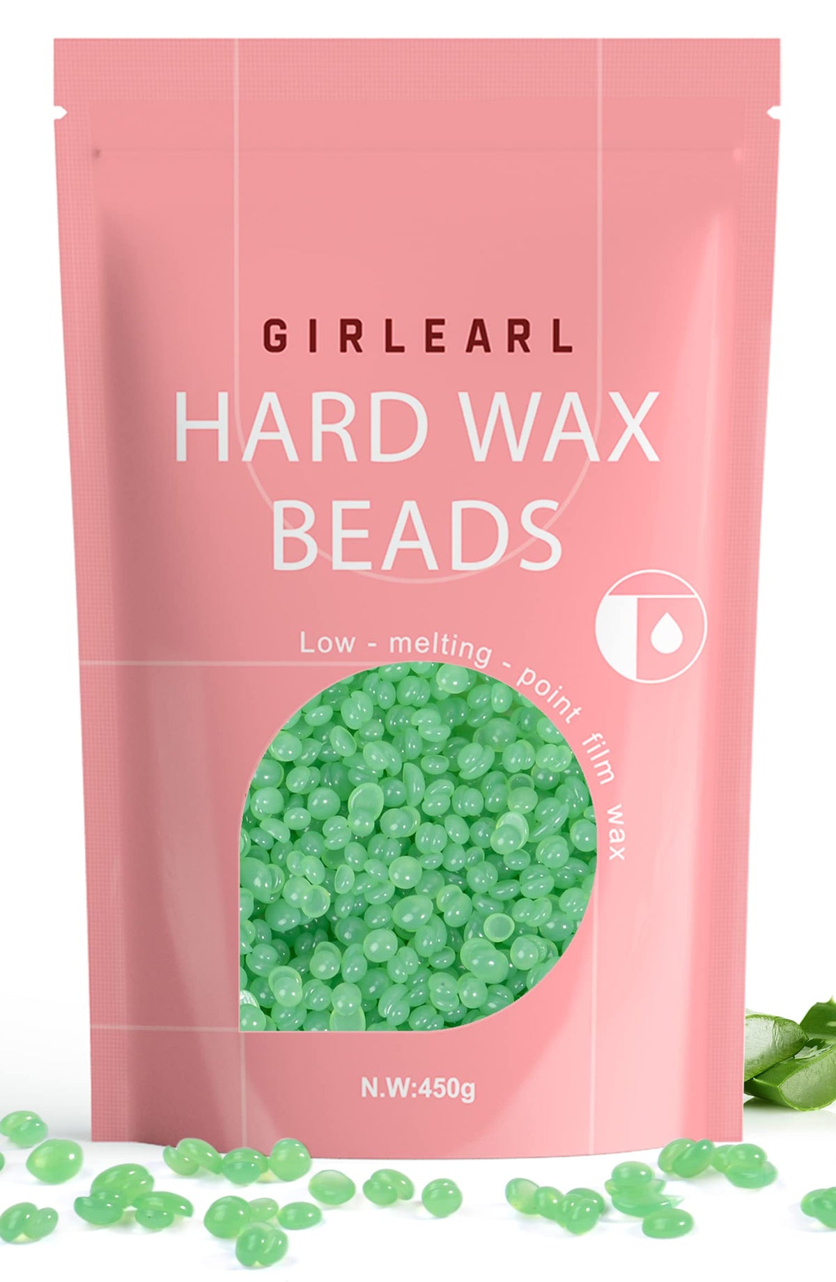 GIRLEARLE wax beads aloe vera 1lb package for gentle at-home waxing.