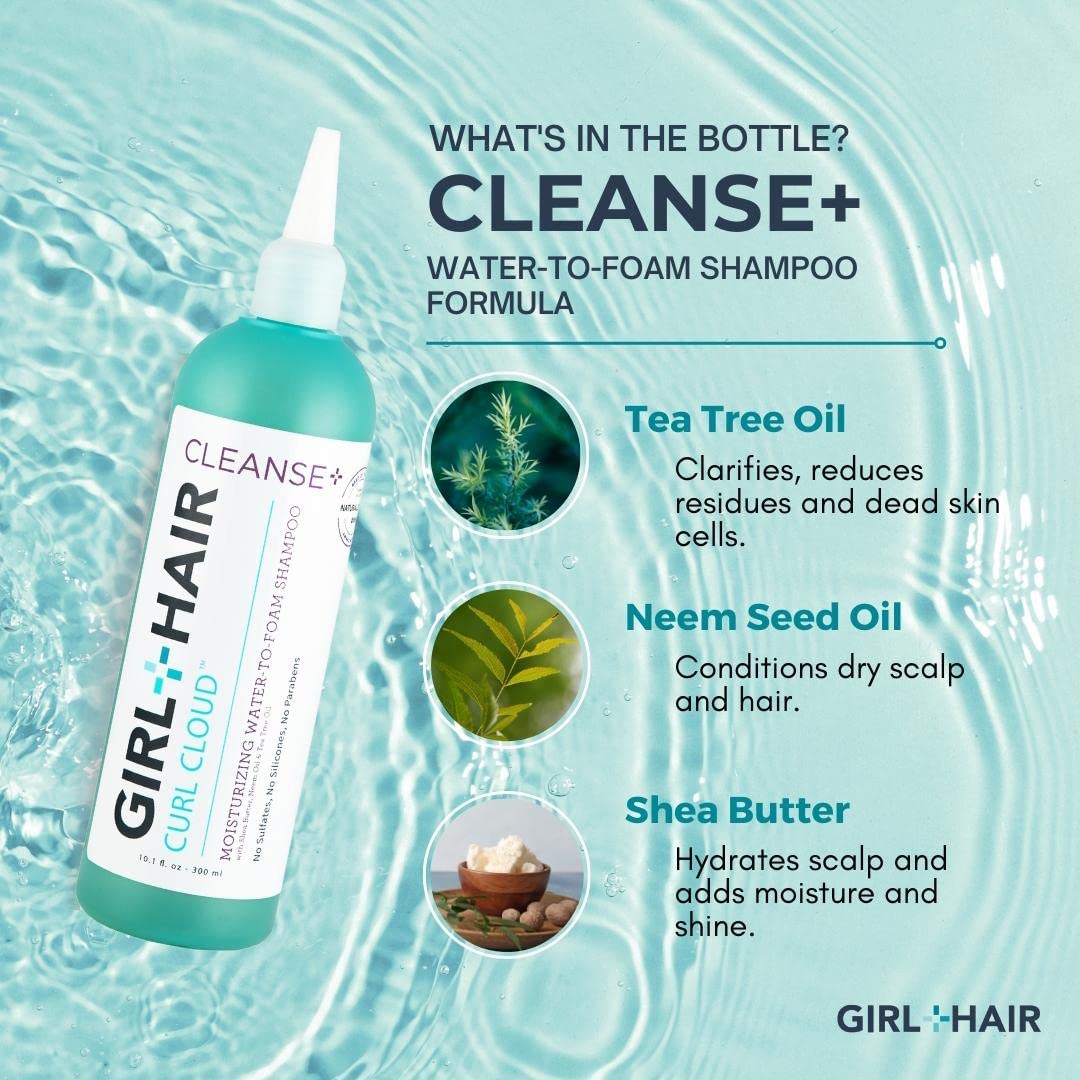 GIRL+HAIR conditioner bottle showcasing leave-in hydration.