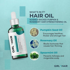 GIRL+HAIR G+H Strengthening Oil pumpkin seed illustration highlights nourishing follicles.