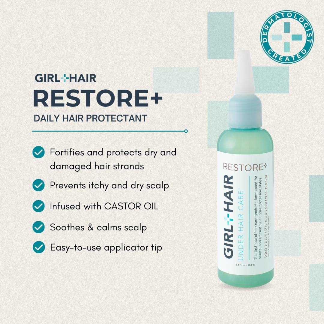 GIRL+HAIR balm being applied to scalp for calming relief.