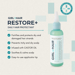 GIRL+HAIR balm being applied to scalp for calming relief.