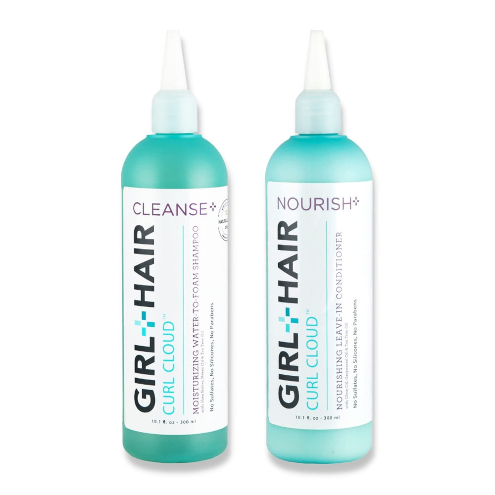 GIRL+HAIR shampoo bottle with tea tree lather for refreshed scalp.