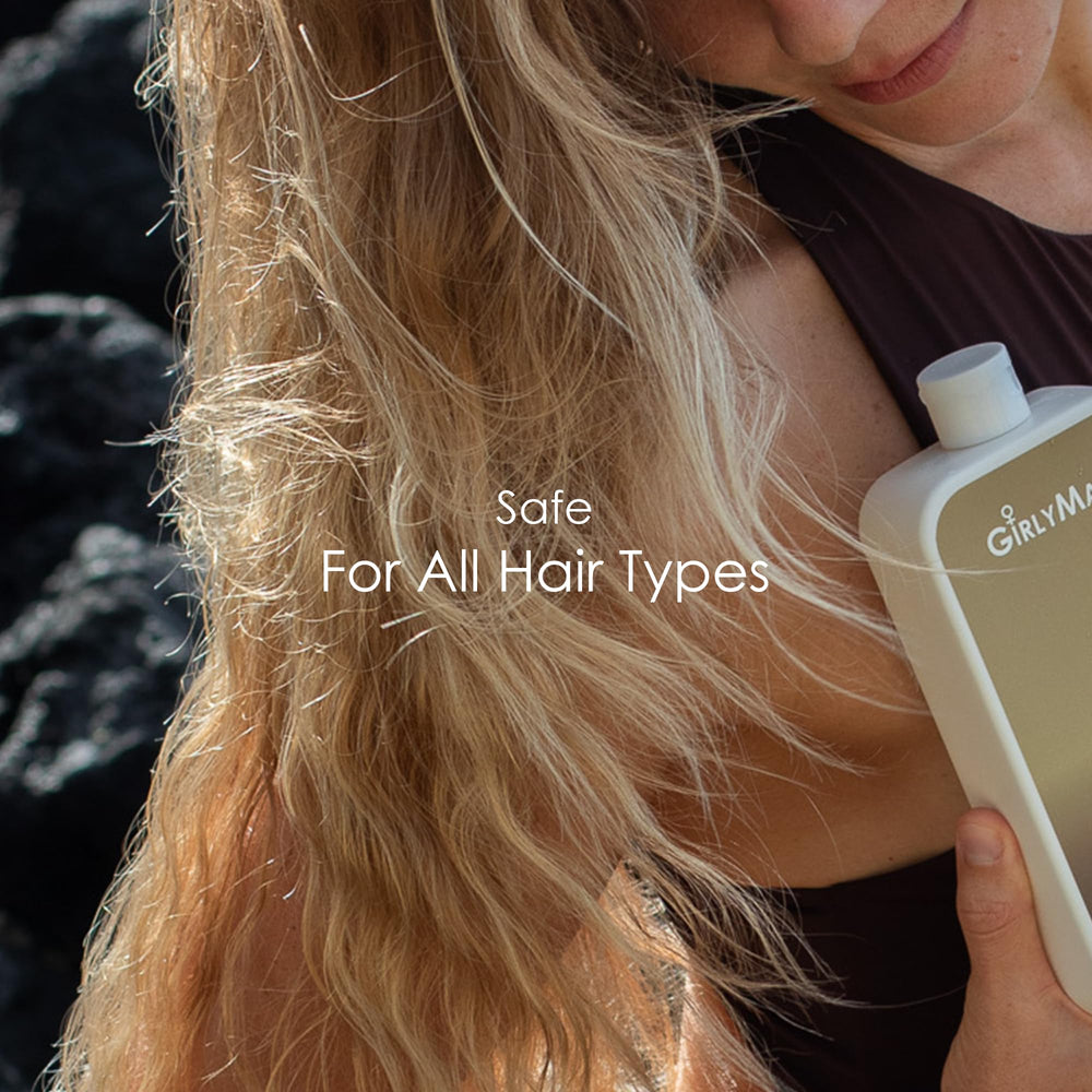 GirlyMan hair nourishment cleanser pouring into palm.