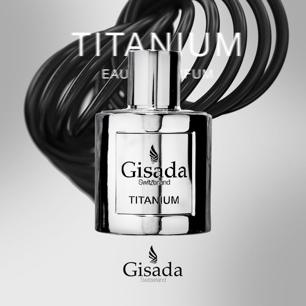 Gisada Titanium top notes bergamot and lemon highlight a fresh opening.