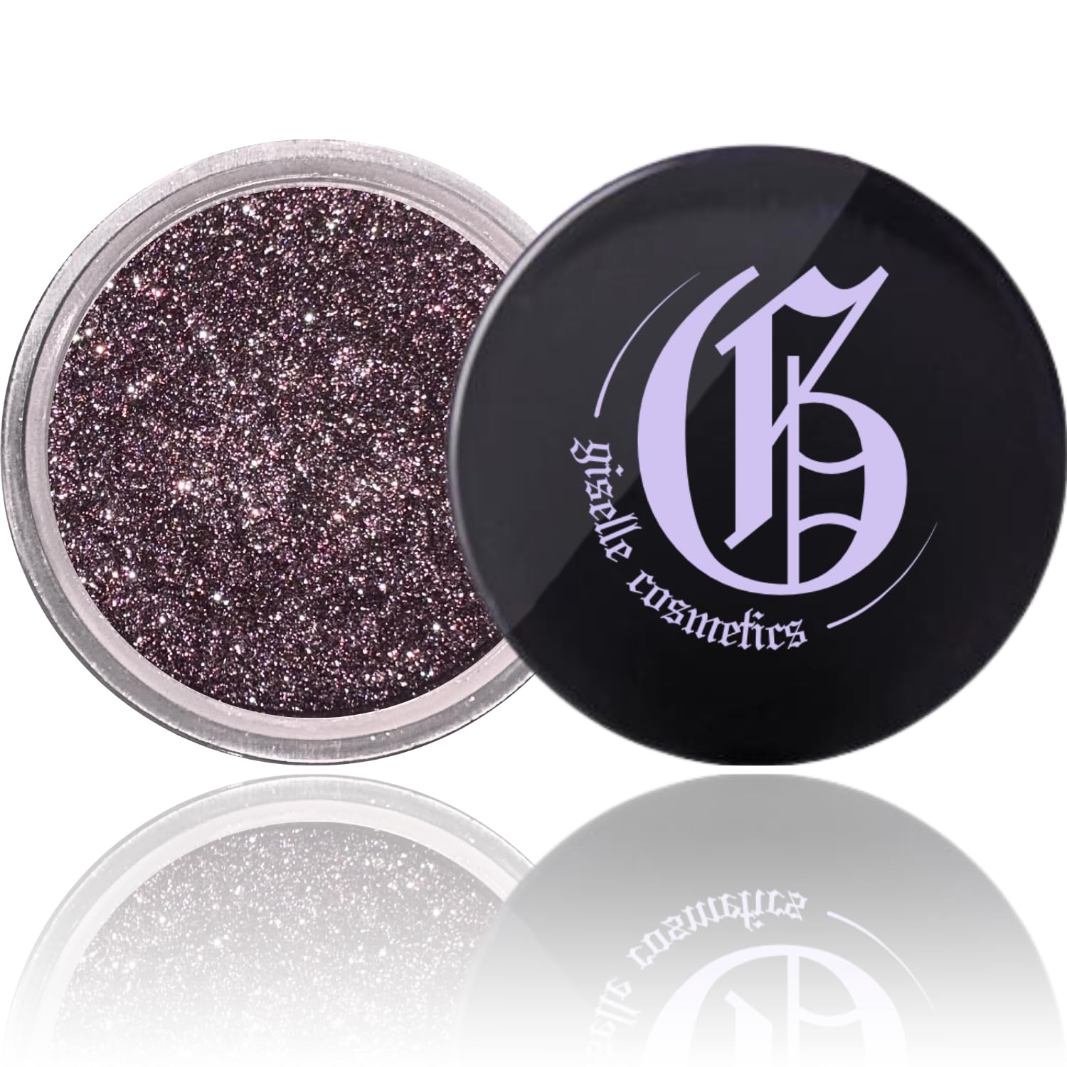 Giselle Cosmetics Black Cherry shimmer finish supports wet or dry application flexibility.