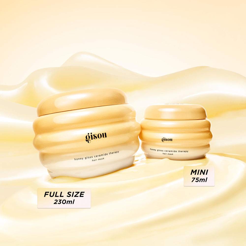 Application of Gisou Honey Gloss Ceramide Therapy Mask on hair
